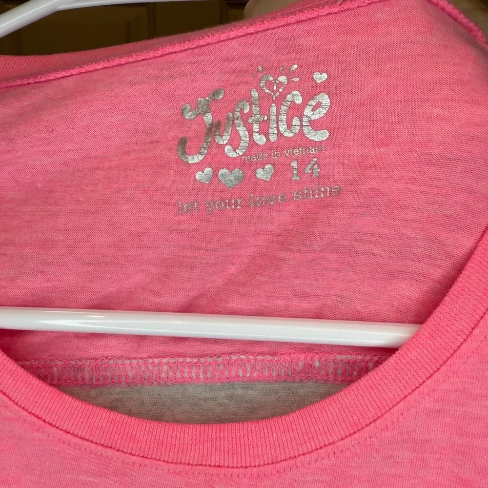 Justice‎ Girls Pink Gray Dance To The Beat 3/4 Sleeve Shirt Size 14